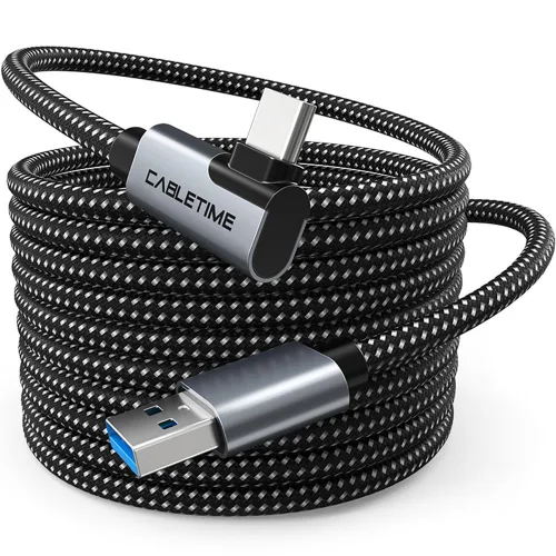 케이블타임 5Gbps VR 헤드셋 링크 90도 C타입 USB3.0 케이블 CA43, 혼합색상, 1개, 5m