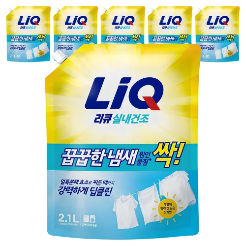 리큐 진한겔 꿉꿉한 냄새 원인물질 싹 일반드럼겸용 프레시 런드리향 액상세제 리필, 2.1L, 6개