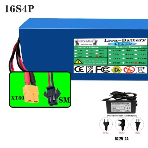 새롭게 제작된 60V 16s4p 리튬 이온 배터리, 60V 30AH 2000W 전기 자동차 배터리, 통합형 50A BMS + 충전기