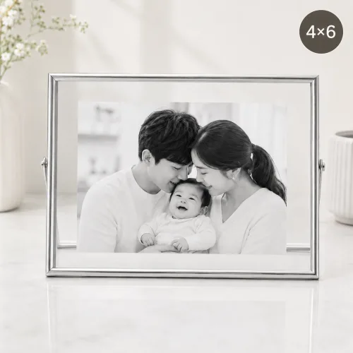유니팡 인테리어 고급 엔틱 빈티지 포토 액자 심플 프레임 신혼집 원룸 방 꾸미기, 1개, 실버