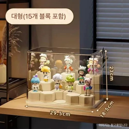 BCQ블라인드 박스 수납함, 레고 장난감 책상 정리함, 아크릴 투명 방진 디스플레이 케이스, 1개, 대형(15개 블록 포함)