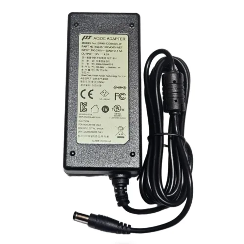 12V 4A 아답터 48W 5.5mm 2.5mm (2 .1mm겸용) 모니터 CCTV 전원 공급기 (KC UL CE FCC PSE 5대 인증) 본체, 1개, 검정