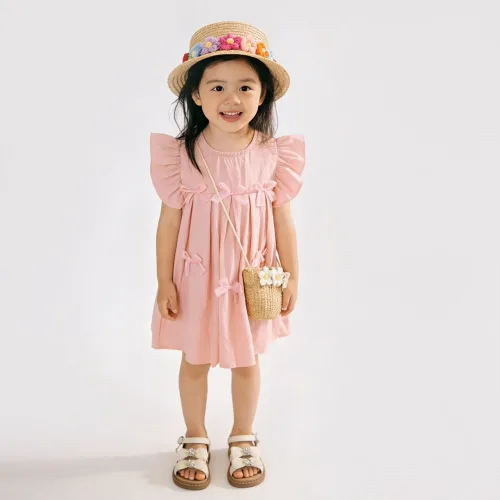 투에그 여아용 리본 프릴 민소매 원피스