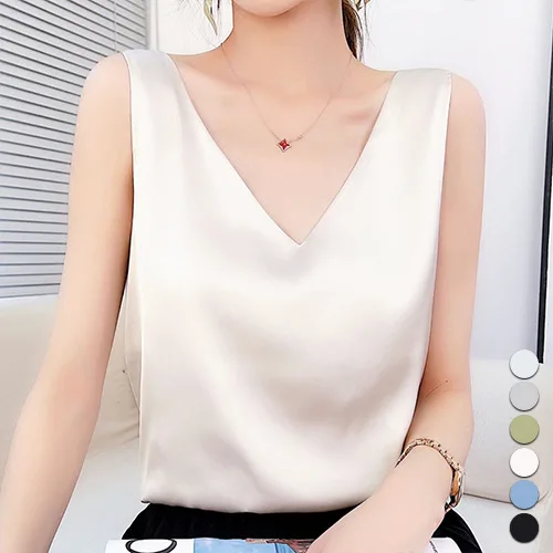 디커스텀 여름 브이넥 새틴 민소매 나시