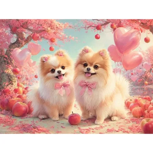 뉴타임즈 모던 럭셔리 보석 자수 공예품 정교 수작업 캔버스 액자 포함 30X40cm 다이아몬드 페인팅 홈데코 인테리어 소품 생일 선물, 1개, 포메라니안 00538