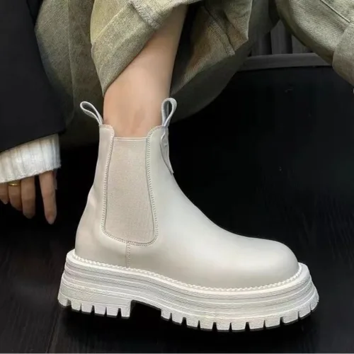 리얼소가죽 통굽 플랫폼 첼시 미들부츠 5cm