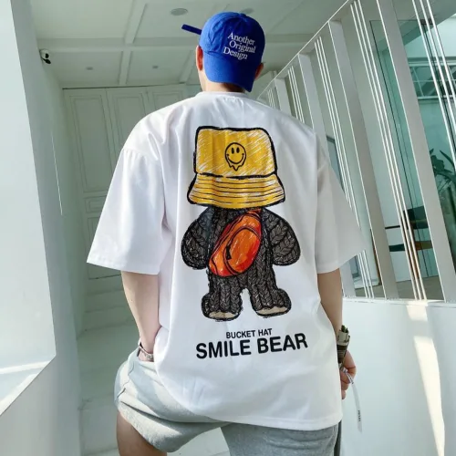 룩샵 남자 곰돌이 버킷 백프린팅 오버핏 아이스 분또 반팔 티셔츠