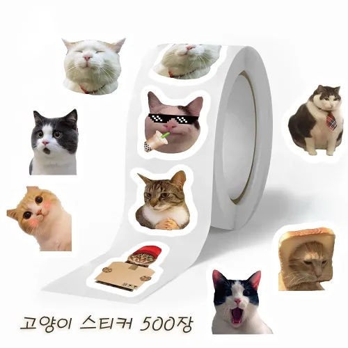바른 귀여운 고양이 스티커 500PCS 롤스티커 다꾸 폰꾸 탑꾸 선물포장 노트북 케이스 꾸미기, 1개, 혼합