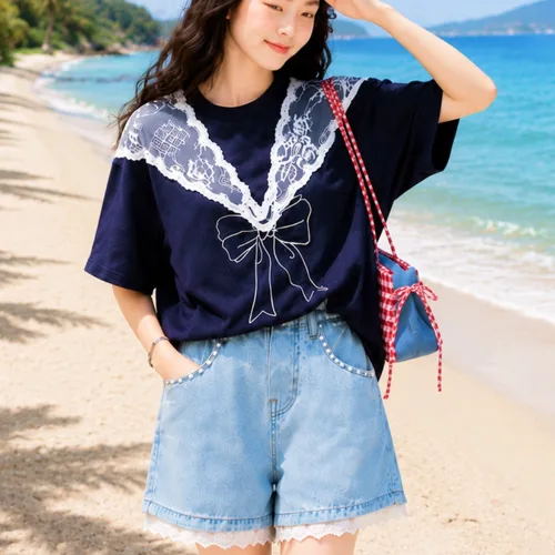 유영키즈 여아 여름 반팔티 청반바지 주니어 상하복세트