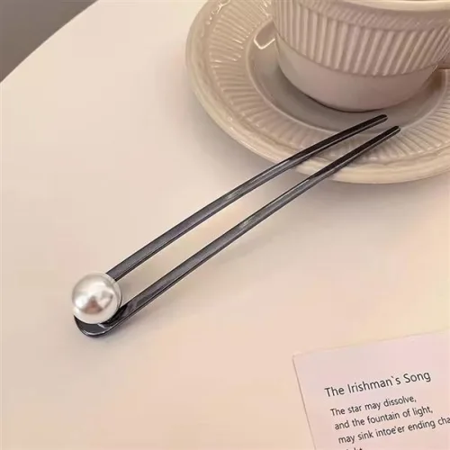 심플 왕구슬 진주 u자 비녀 머리 핀 왕 집게 한복 뒤꽂이 고정핀 데일리 반묶음 올림머리 똥머리 예쁜 헤어 삔 악세사리