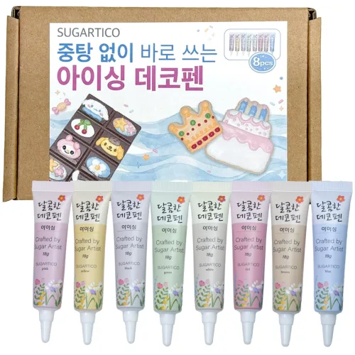 슈가티코 중탕없는 초코펜 아이싱펜 데코펜 8종, 레터링 케이크 초콜릿, 144g, 1세트