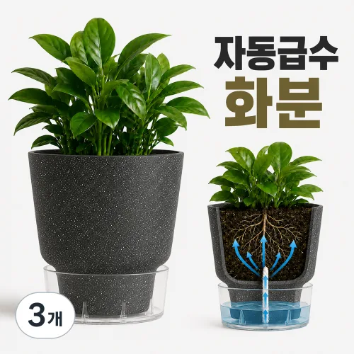 [하루픽] 세라믹라이크 자동으로 물 주는 자동급수 화분, 3개, 블랙