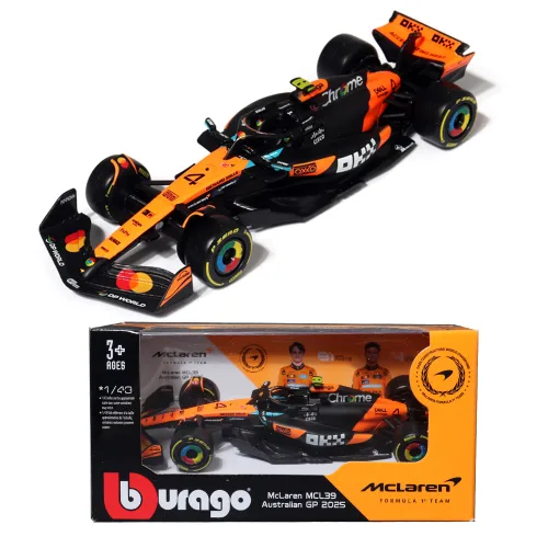 브라고 1:43 F1 레이싱카 다이캐스트 모형 종이케이스, 1개, 맥라렌 F1 MCL39 4번
