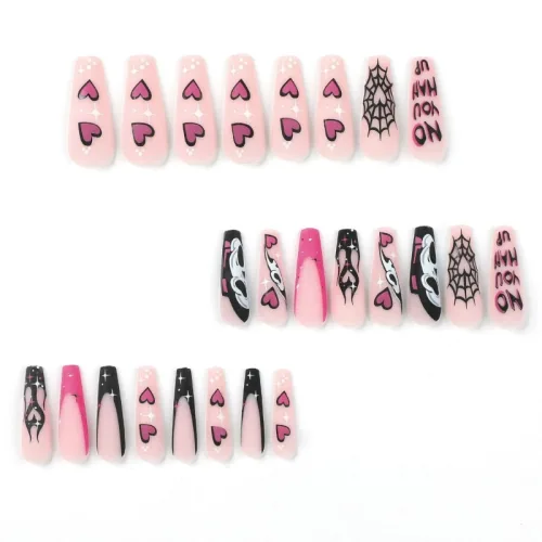 24pcs/set 손톱 할로윈 칙칙한 발레 전체 거짓 손톱 DIY Press Fear Nails French Manicure