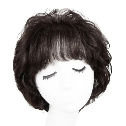 [W1008] 인모 100% 로지 여자통가발 굵은 웨이브 숏컷 항암가발, FREE SIZE (54-57cm) 자연갈색, 1개