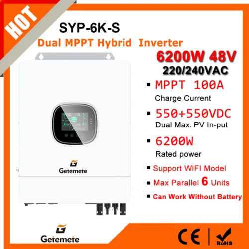 5000W 단상 120V AC 오프그리드 48V 올인원 하이브리드 인버터 내장 100A MPPT 태양광 충전기 최대 병렬 6