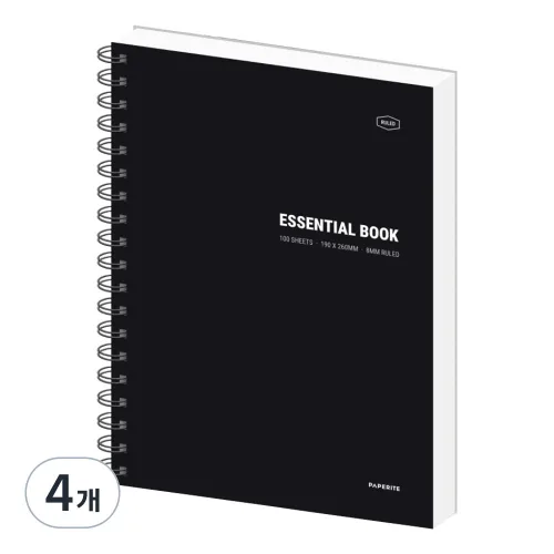 페이퍼릿 하드커버 노트 100매 100g, 블랙, 4개