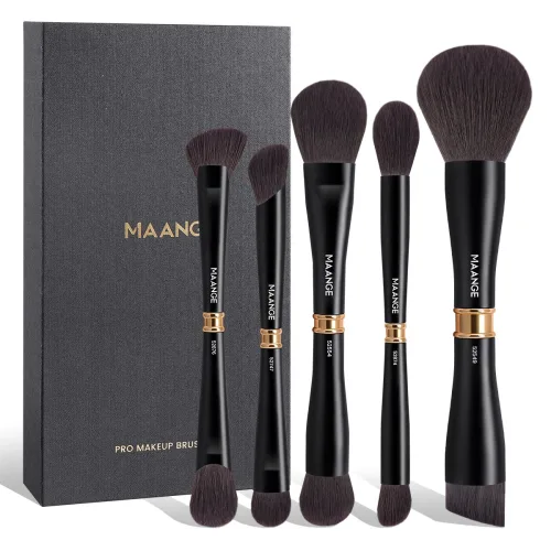 MAANGE 프로 메이크업 브러시 세트, 양머리 메이크업 브러시 및 파운데이션 브러시, 블러셔 브러시, 5피스 세트, 1개, Black