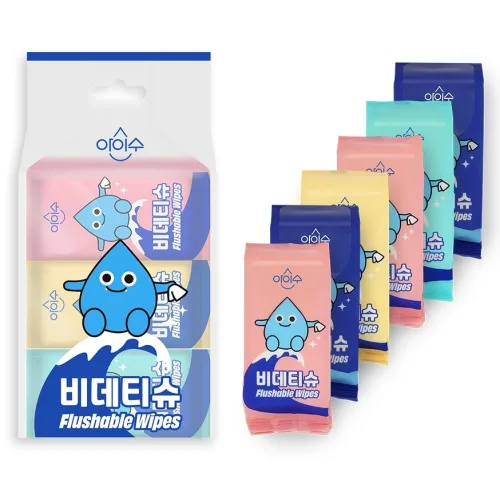 아이수 미니 비데티슈 휴대형 랜덤발송, 55g, 10매, 6개