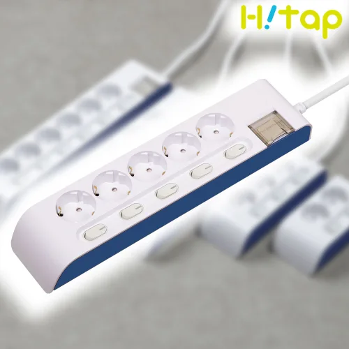 현대일렉트릭 하이탭 5구 개별스위치 멀티탭 2800W 국내생산, 5m, 화이트 + 네이비, 1개