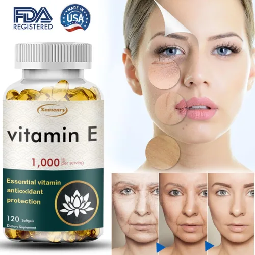 비타민 E 캡슐 1000IU - 피부, 모발, 면역 및 눈 건강 지원, 노화 방지, 1개, 60정