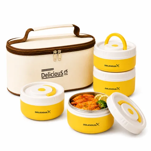 도시락 304 스테인리스 스틸에 보온 가방 포함, 2200ML 4단 노랑색, 1세트