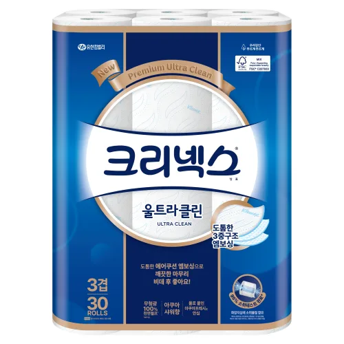 크리넥스 울트라클린 천연펄프 3겹 고급롤화장지