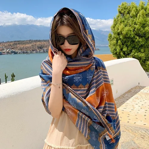 보헤미안 에스닉 면마 래쉬가드 비치 스카프 빅 숄 망토 담요 SH7700WW