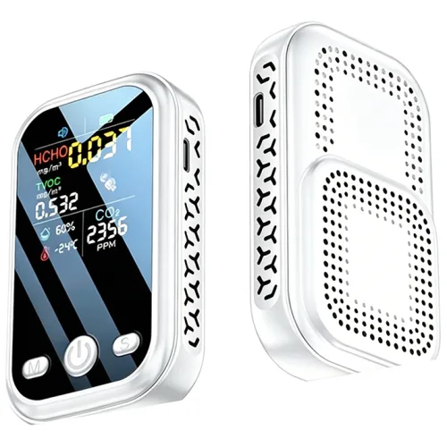 5-in-1공기질측정기 휴대용공기 질 모니터CO2+HCHO+TVOC 감지기포름알데히드 감지 이산화탄소경보기, 1개
