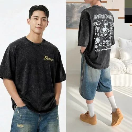 [리미드] 남성 빈티지 워싱 레터링 티셔츠 DM-TSH-QACC2006M