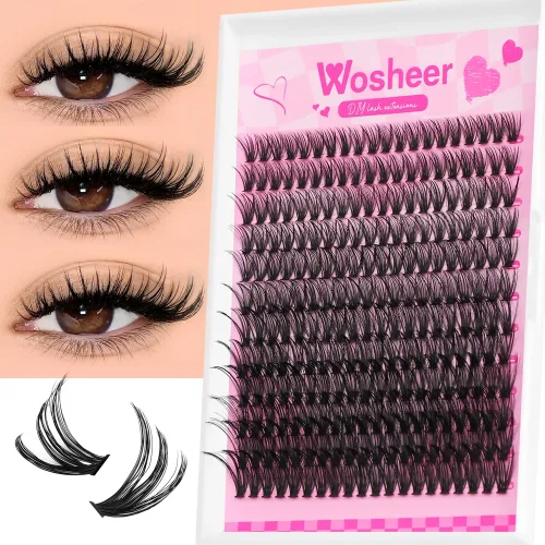 WOSHEER 속눈썹 클러스터 캣 아이래쉬스 위스피 개별 연장 볼륨 두꺼운 DIY 홈메이드