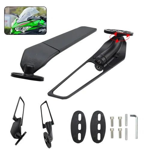 오토바이 백미러 for Kawasaki ZZR NINJA Honda CBR Yamaha YZF R6 R3 Suzuki GSXR 오토바이용 범용 액세서리 180도 알루미늄, 1개