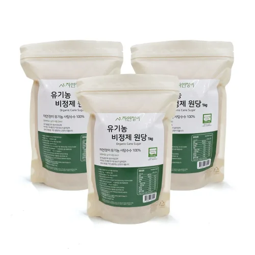 자연정미 유기농 비정제 원당 설탕, 3개, 1kg