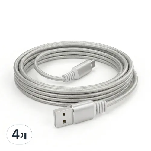 루츠 USB A TO C타입 패브릭 고속 충전 케이블 1.5M, 4개, 실버, 1.5m