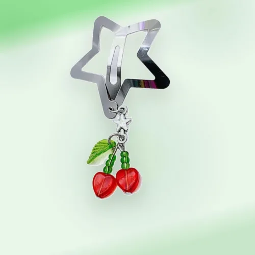 프린지 체인 헤어클립 사이드 뱅거 헤어핀 컬러풀 펄 스타 헤어클립 핸드메이드 체리 펜던트 헤어 주얼리 바레트