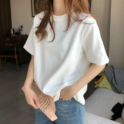 디멜디 여성용 여름 데일리 오버핏 무지 라운드넥 반팔 티셔츠