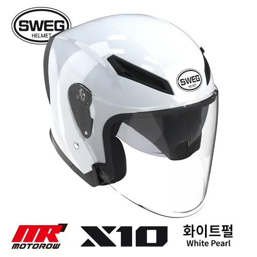 스웨그 X10 모토로우 초경량 오토바이 오픈페이스 헬멧, 화이트펄