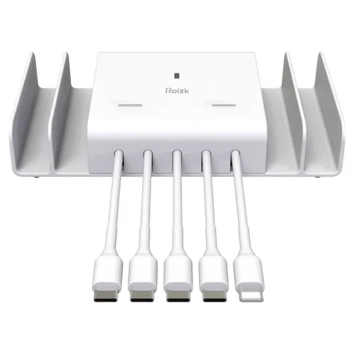 로이직 5포트 고속 멀티충전기 C타입 4p + 8핀 1p, 화이트, 1세트