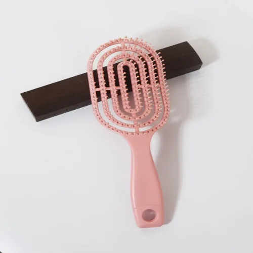 살롱급 휴대용 타원형 마사지 빗 - 속이 빈 탄성 두피 브러쉬 (진짜 머리카락/가발용) 가벼운 스타일링 및