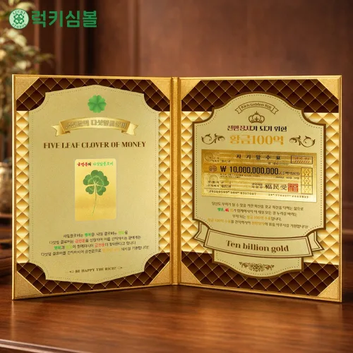 [럭키심볼]행운의 네잎클로버, 금전운의 다섯잎클로버생화 & 부자되는선물 행운의 선물 행운의 2달러 100억, 1000억 황금지폐 고급케이스 리치기프트 럭키기프트, 01.100억 황금지폐+다섯잎클로버