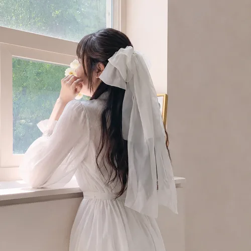 일호장신구 오간자 빅 리본 롱 머리핀 러블리 왕쉬폰 웨딩 자동핀
