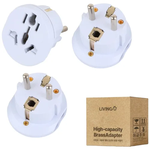 리빙유 고급형 고용량 황동 콘센트 변환 어댑터 16A 2500W, 3개