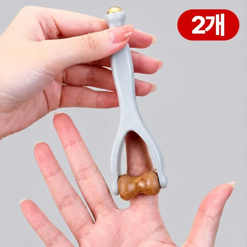 쿠이소 360도 지압 롤링 손가락 마사지기, 우드 브라운, 2개