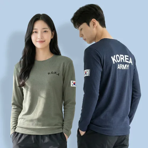 [이지바이] (1+1) 남녀공용 로카 라운드 긴팔 티셔츠_로카티 코리아아미