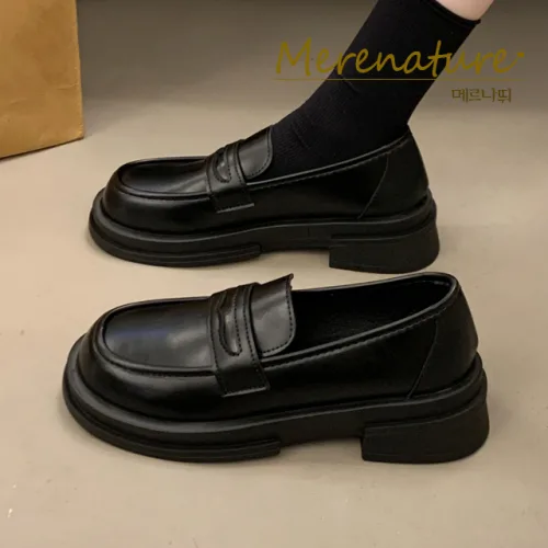 메르나뛰 자체제작 심플 민자 부드럽고 발편한 통굽 로퍼 키높이 청키 여성 단화 ME601