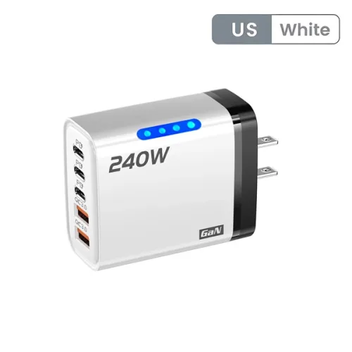 5 in 1 240W GaN 고속 충전기 LED 라이트 포함 2USB3타입-C 멀티 포트 폰 충전기 아이폰 16 15 프로 화웨이 샤오미 15용