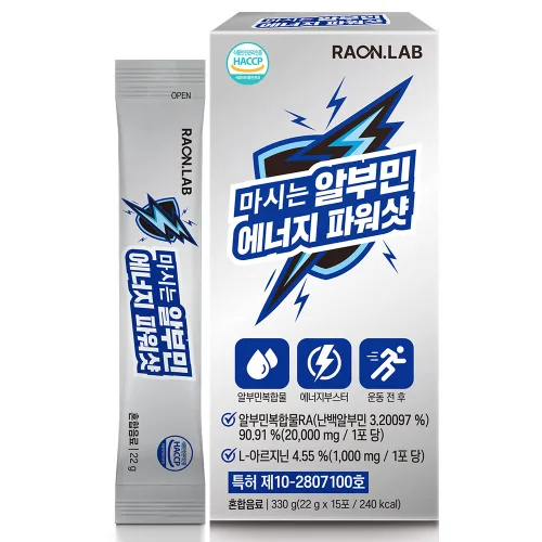 라온랩 마시는 알부민 에너지 파워샷 아르기닌 특허원료 1종 스틱알부민, 15포, 1개, 330g