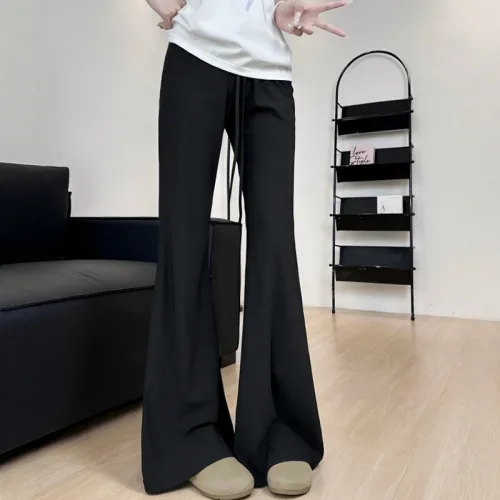 샤일리 여성 시원한 아이스 실크 밴딩 부츠컷 팬츠