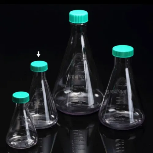 투명 플라스틱 삼각 플라스크 500ml 과학실험용 초록뚜껑 국내산
