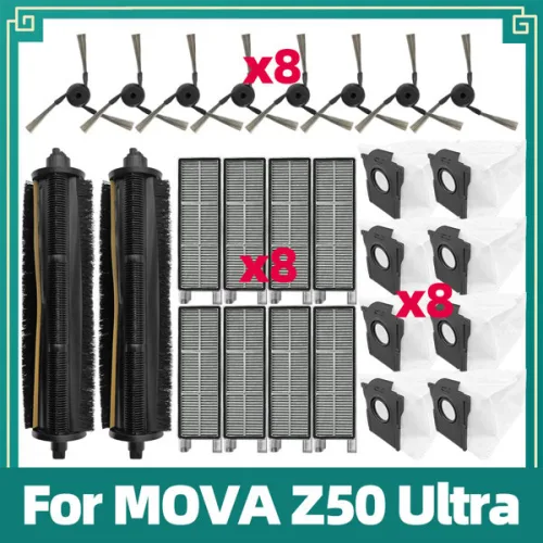 Mova Z50 Ultra 로봇 청소기 호환 교체 키트 메인 사이드 브러쉬 HEPA 필터 먼지봉투 액세서리